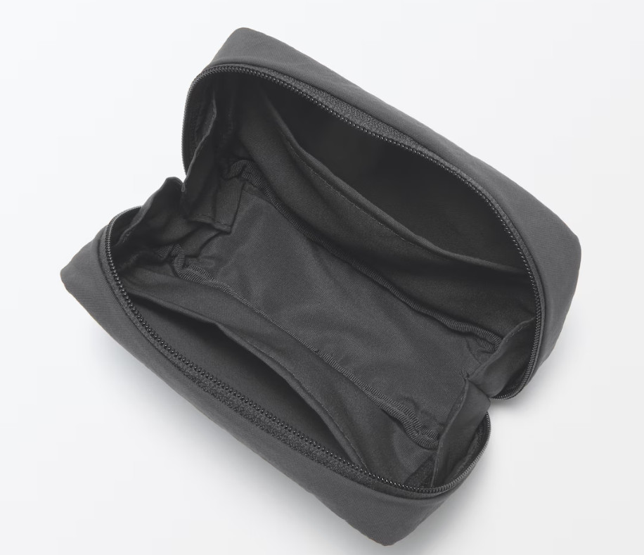 MUJI Wrinkle Nylon Wide-Opening Pouch Dark Gray, M, Approx. 15 × 9 × 4.5 cm