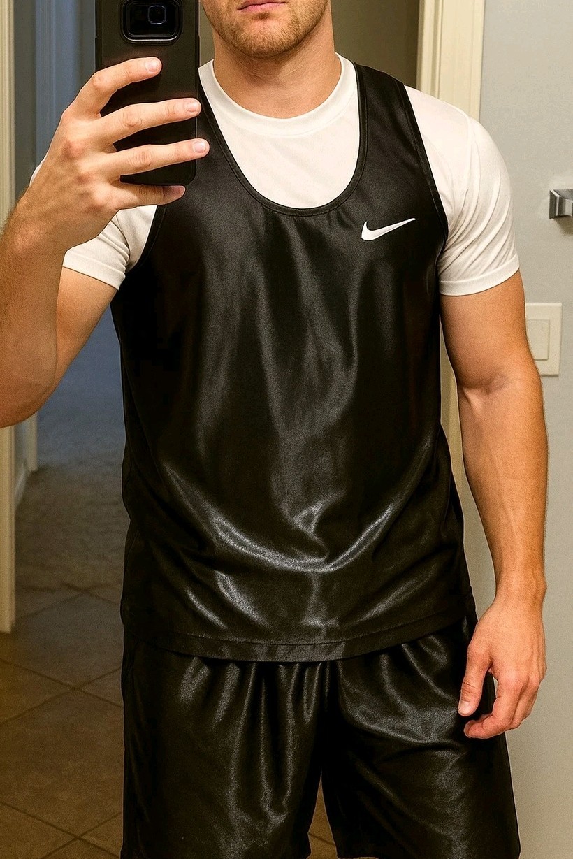 Vintage 90s Nike Basketball Jersey Tank Top XL Satin Black Silky Shiny