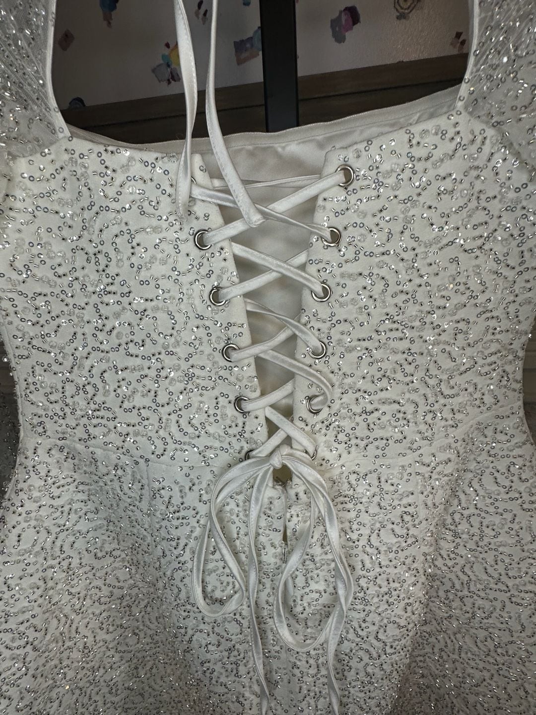 Stunning NWT Babyboo Annabelle Mini Dress Ivory Sparkle Long Sleeve Lace-Up Back