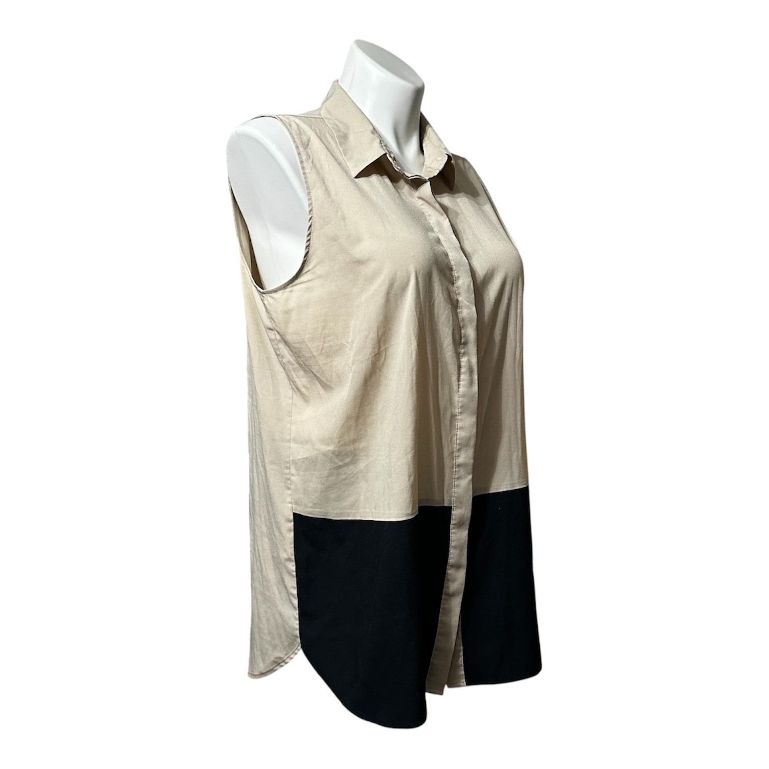 Ann Taylor Women’s XL Shirt Brown Sleeveless Trendy Stylish Top Button