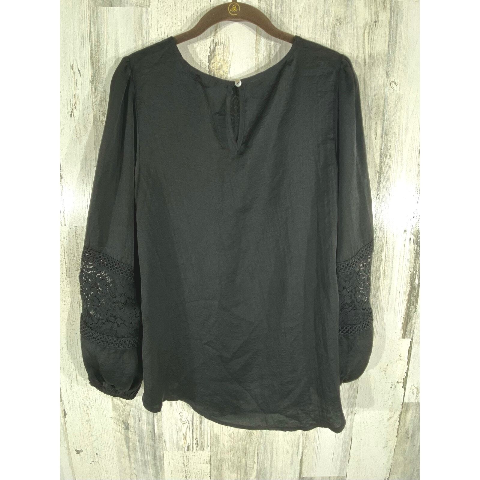 Jodifl Womens Blouse Size Small Black Boho Lace Balloon Sleeve Keyhole Peasant
