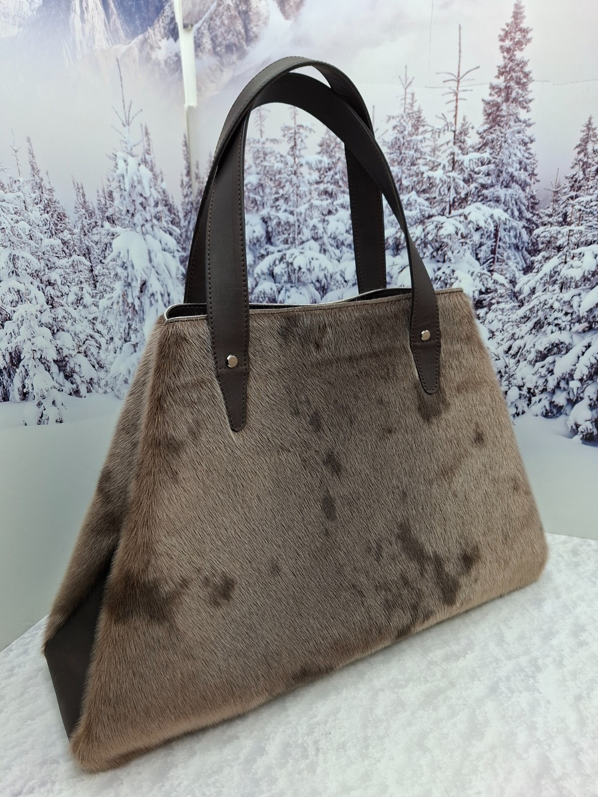 Real fur tote womens bag Big fur shopping bag gift for women