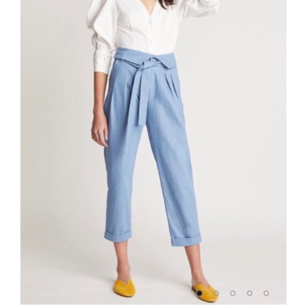 Choosy Blue High Waisted Paperbag Trousers Cotton Straight Leg Size 4 NEW