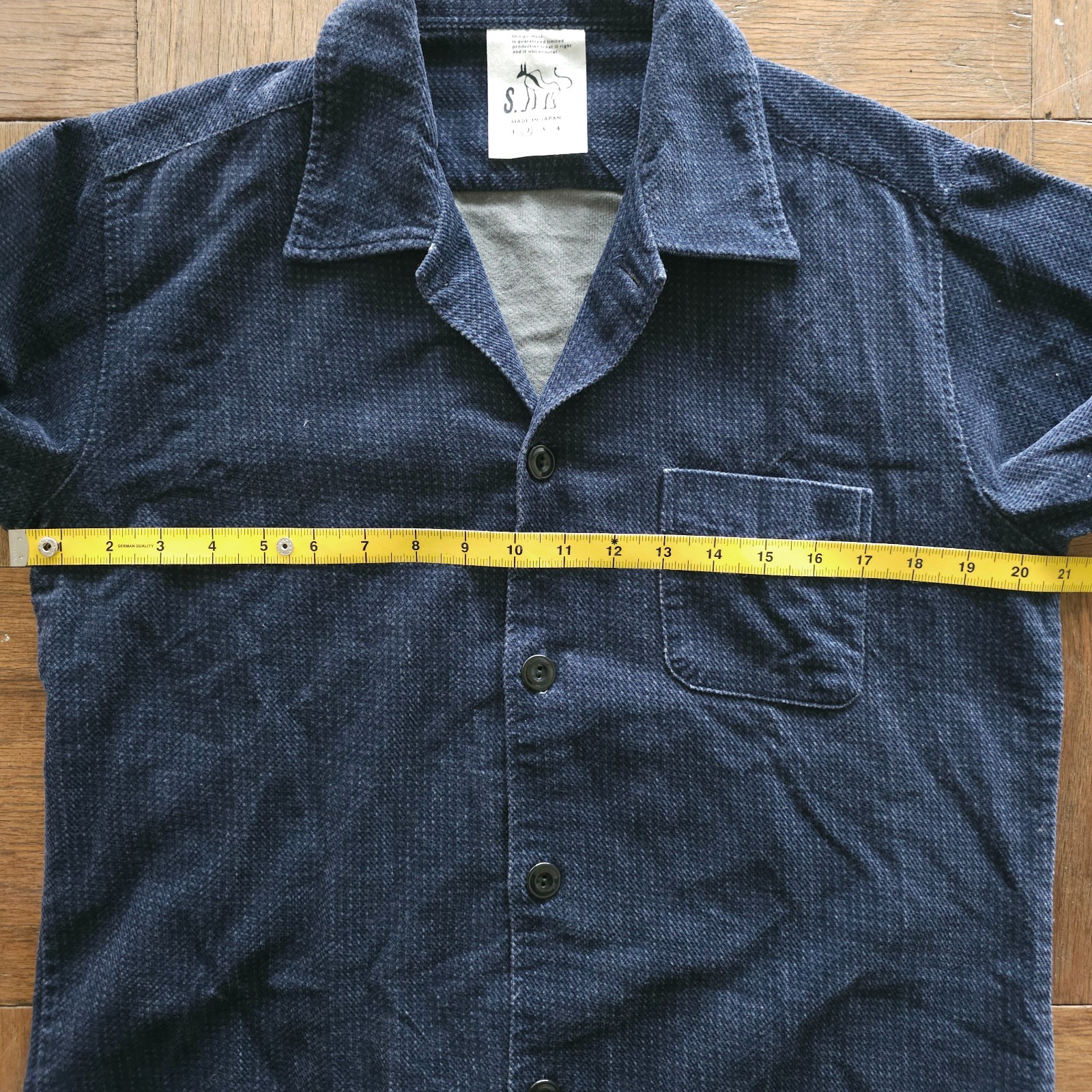 RARE S. Made in Japan Indigo Dye Chenille Corduroy Camp Collar Shirt 2 Medium