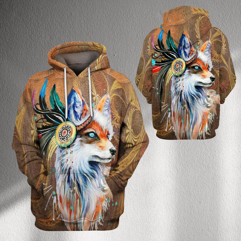 Spirit Fox Feather Boho Animal Graphic Print 3D Hoodie