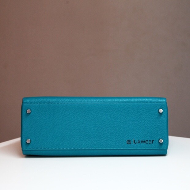 HERMES KELLY Paon Blue 32cm with silver hardware