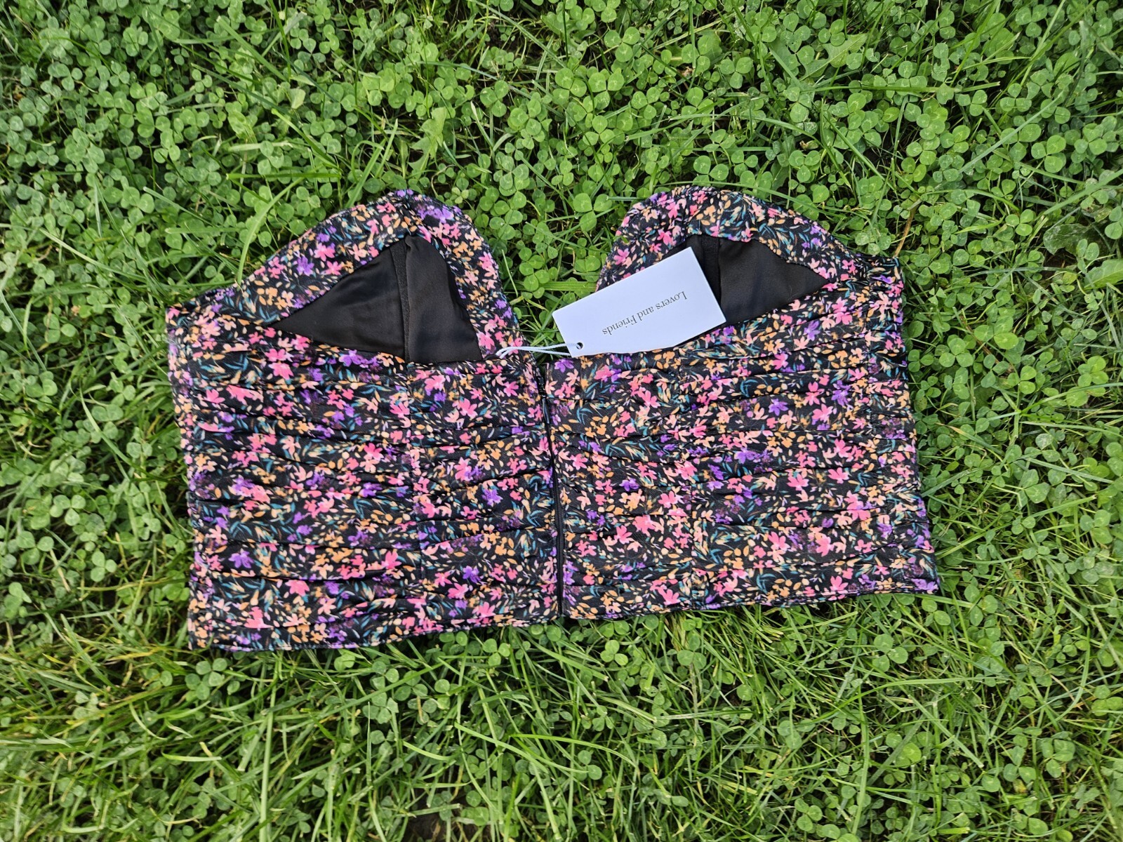 NWT Revolve Lovers And Friends Crawford Black Ruched Floral Bustier Corset L