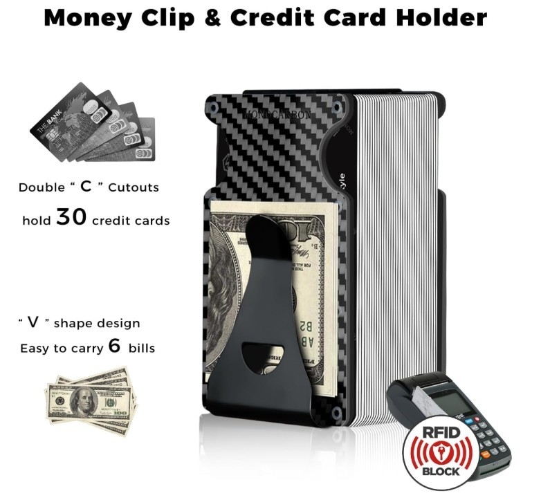 MONOCARBON Carbon Fiber RFID Wallet Slim Front Pocket Money Clip for Men