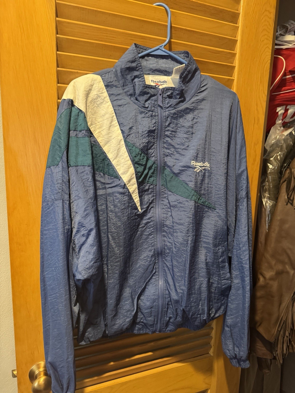 Reebok Men’s Colorblock Full Zip Windbreaker Jacket Blue Green White Size L