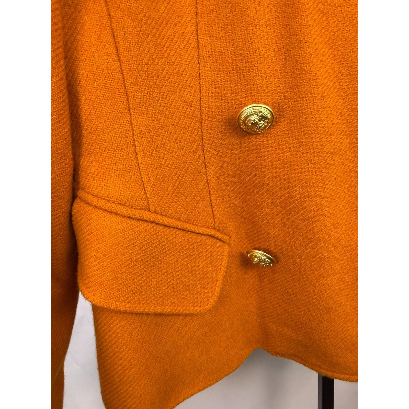 Vintage J Peterman Wool Coat Double Breasted Gold Buttons Equestrian USA 90s 14