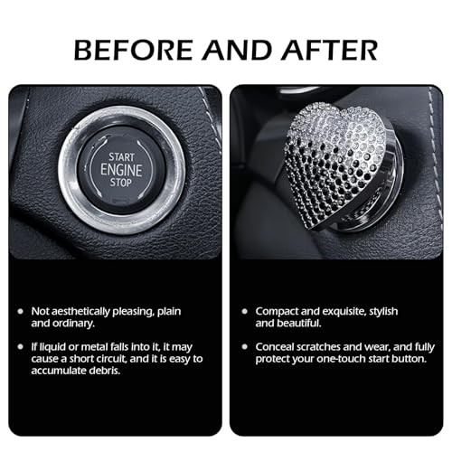 Bling Push Start Button Cover, Crystal Rhinestone Engine Start black-white