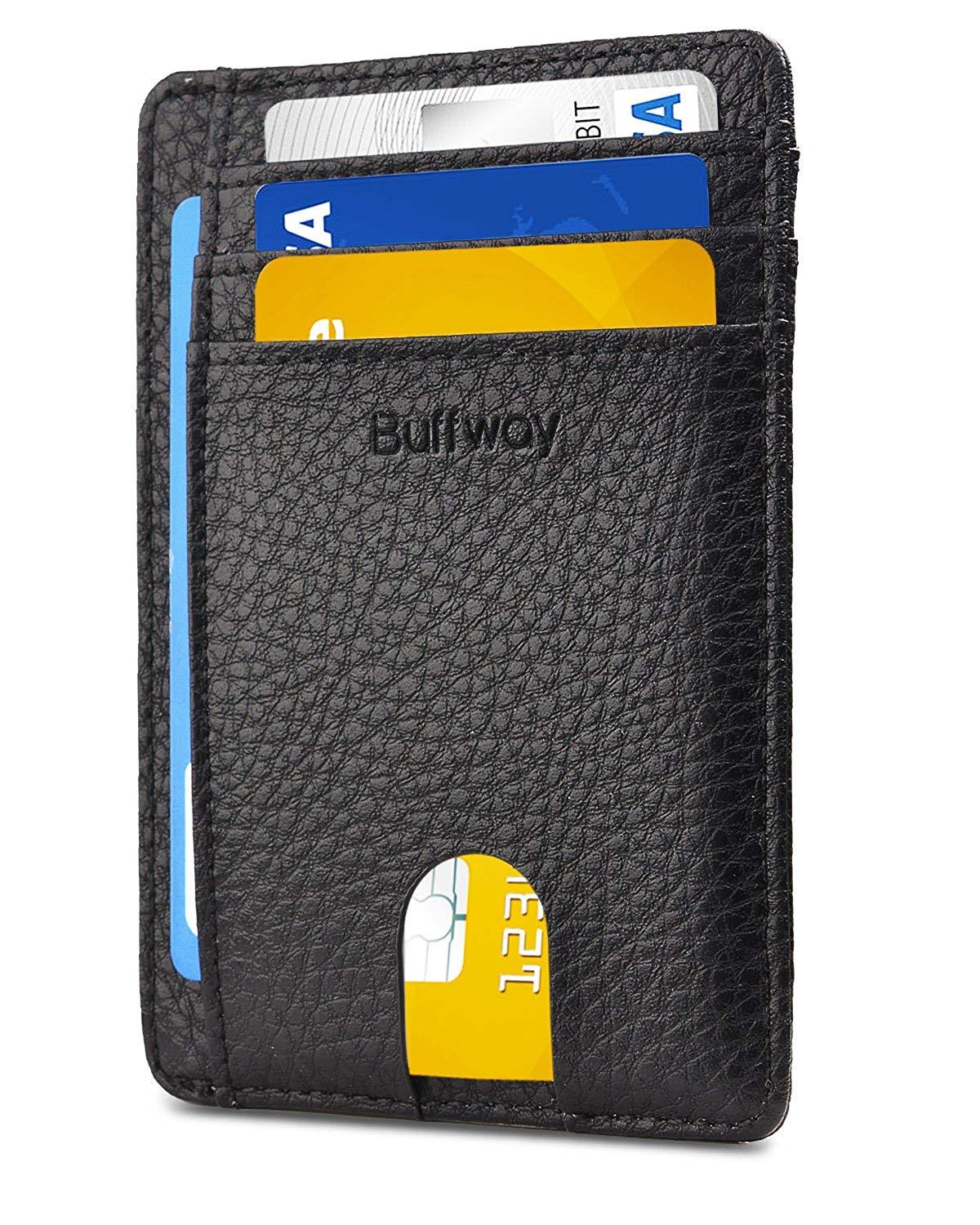 Buffway Slim mini ID holder card case front pocket Leather Wallet for Men Women