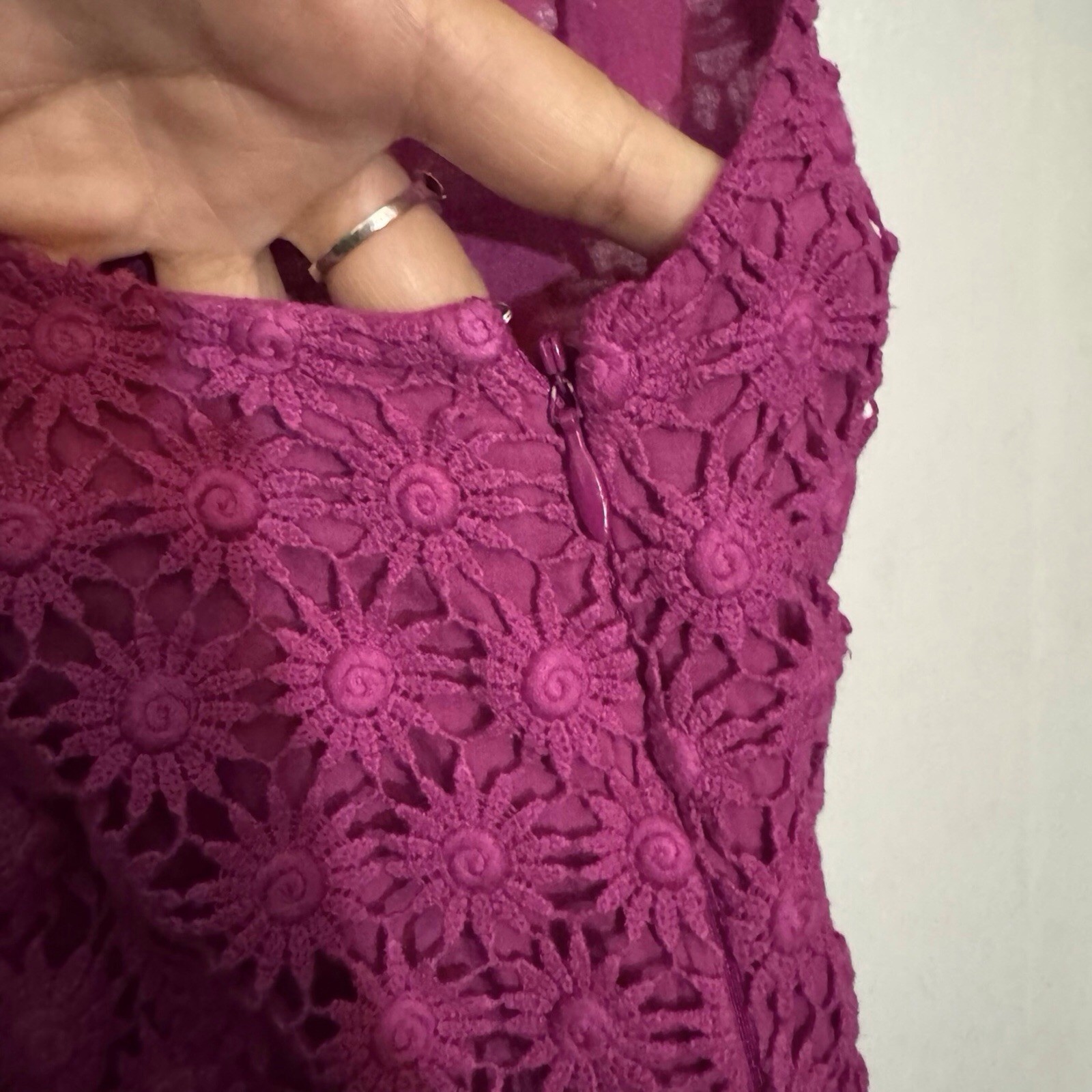 Yoana Baraschi SZ 2 Purple Crochet Floral Fit And Flare Dress Crochet Cocktail