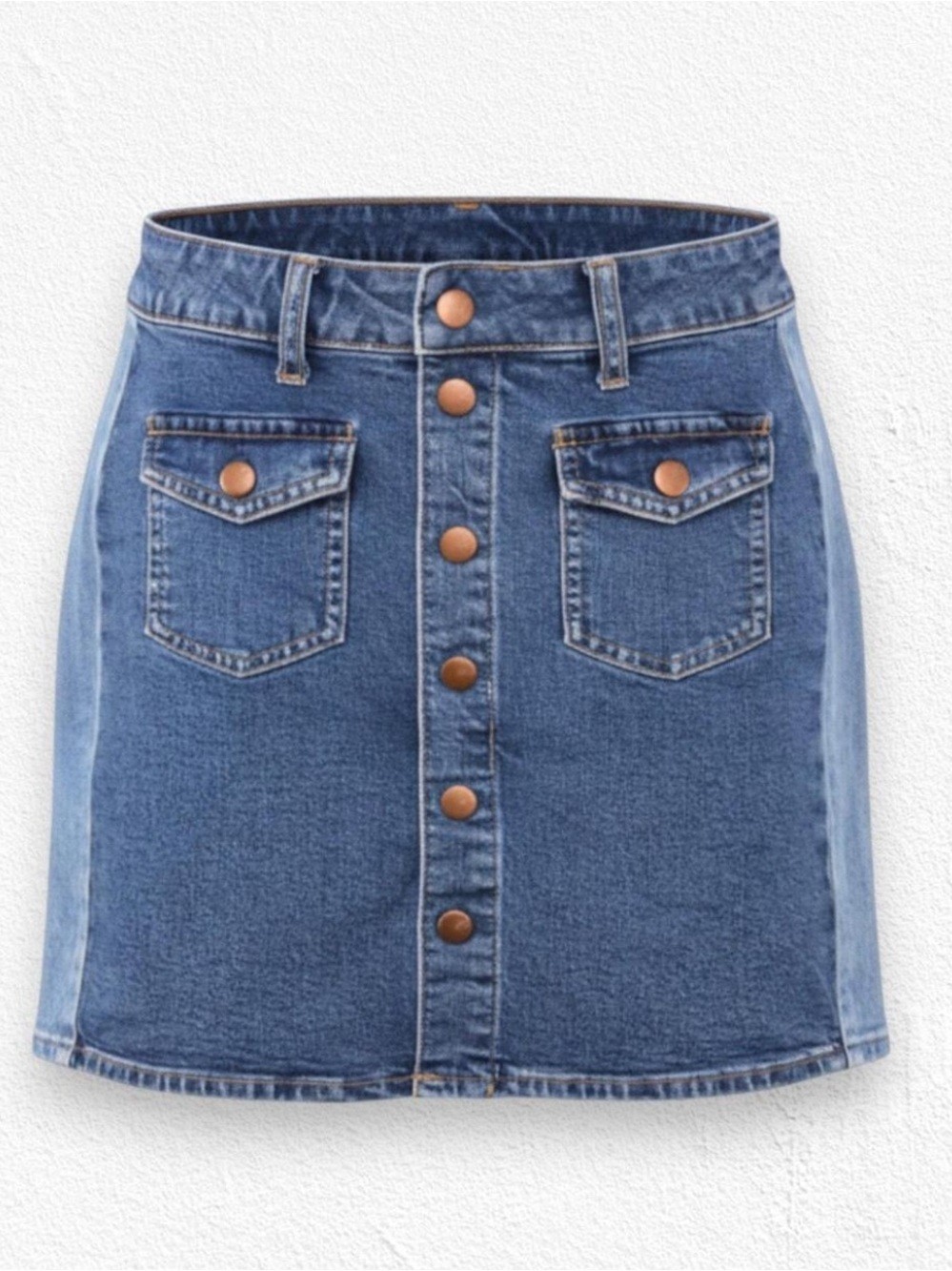 Madewell Two-Toned Blue Button-Front Denim Mini Skirt