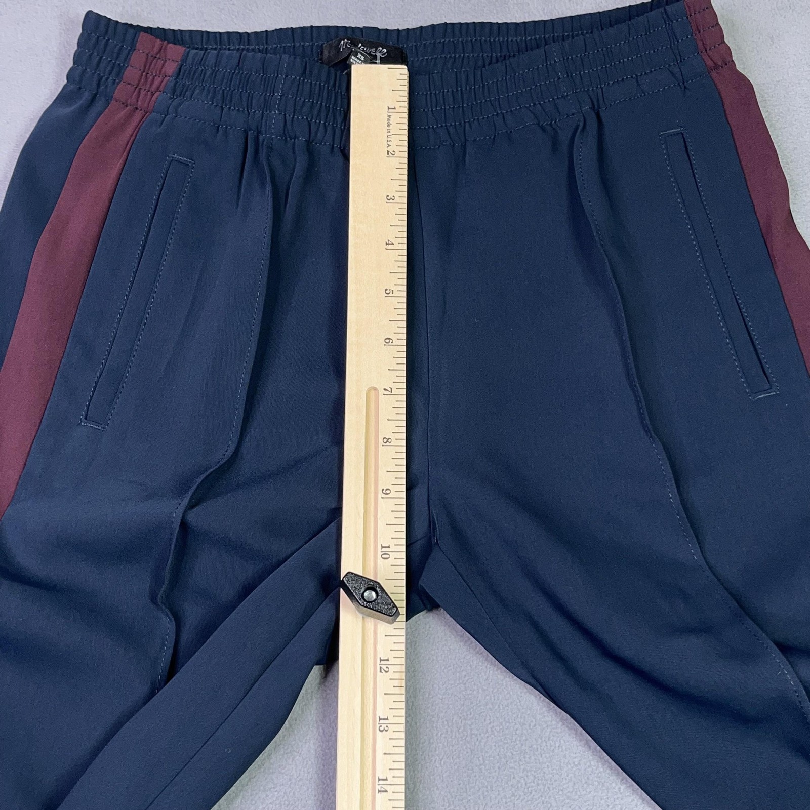 Madewell Pull On Bootcut Track Pants Womens XS Navy Side Stripe Zip Hem FLAW NEW