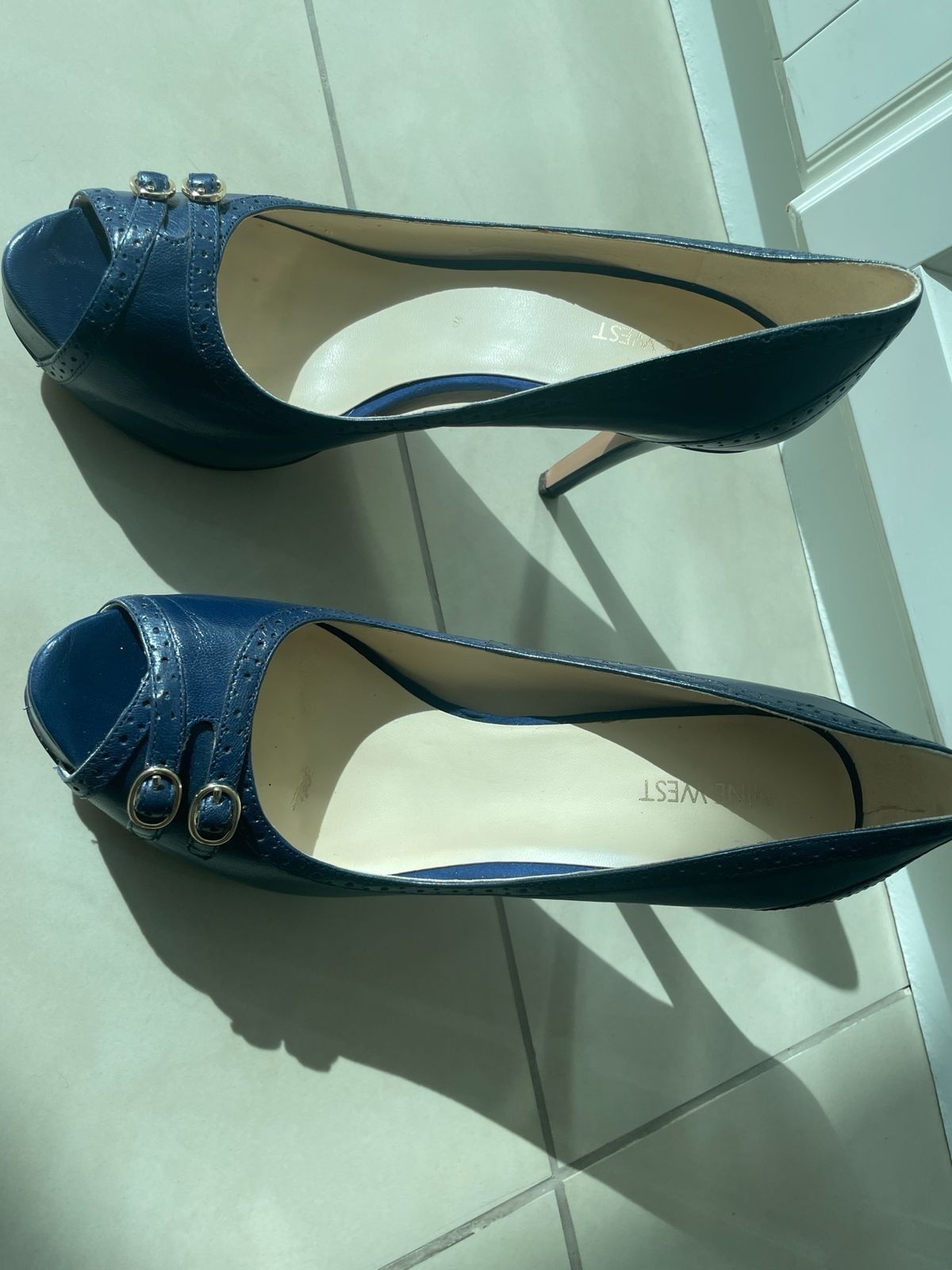 Nine West Navy Blue Heels Size 10M Elegant Peep Toe Pumps