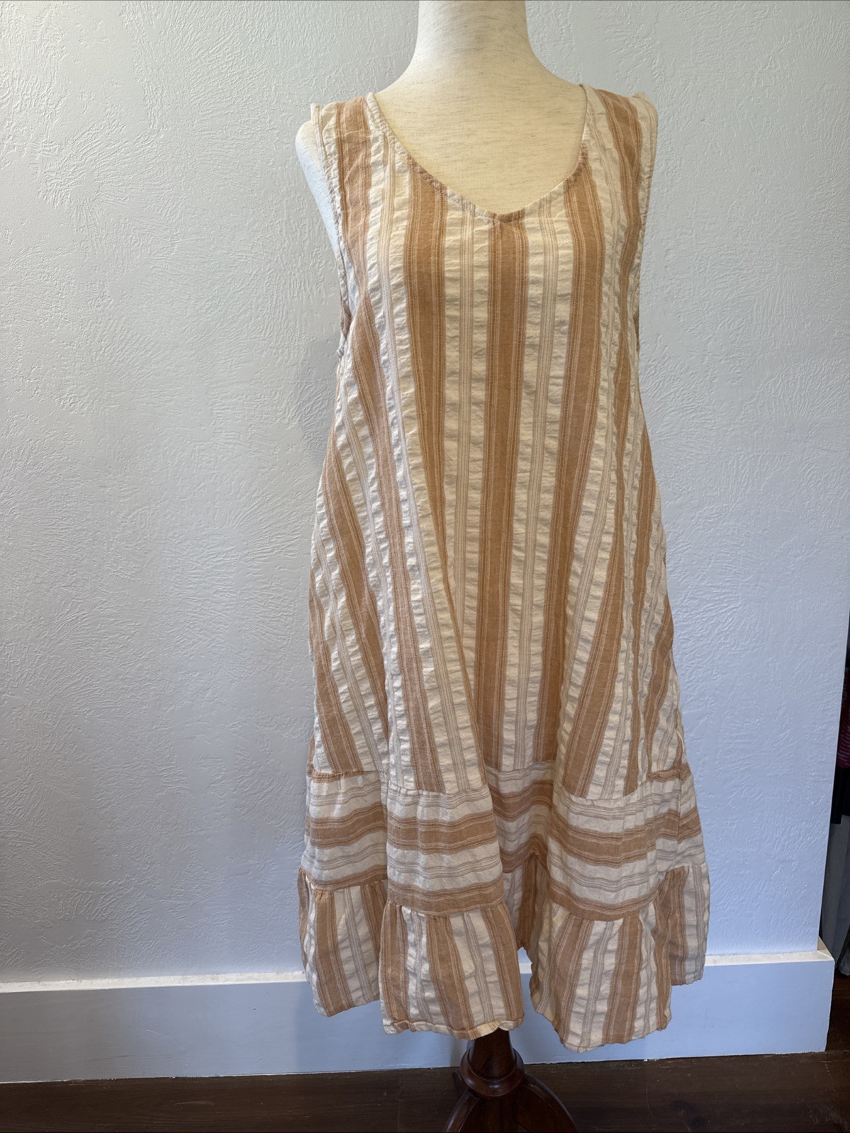 Purnell Sz 8 Sleeveless Dress Cream And Brown