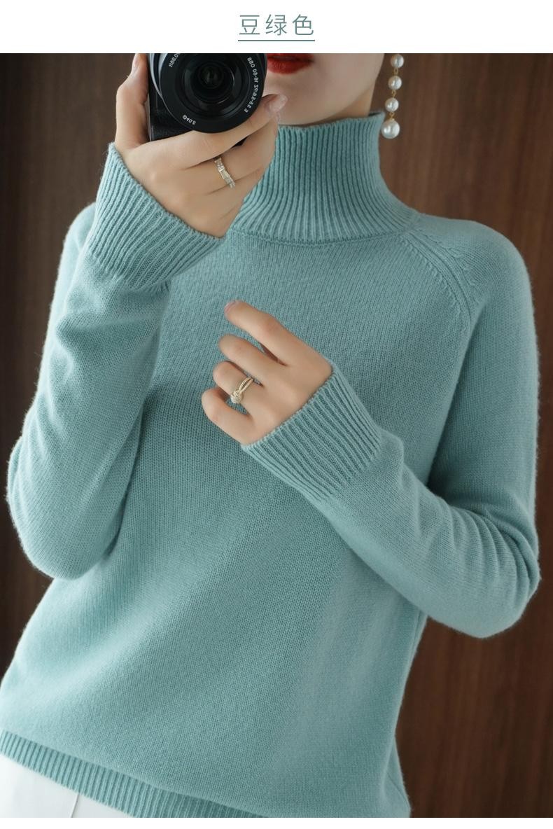 Women Merino Wool Sweater Mock Neck Cashmere Knit Winter Soft Top
