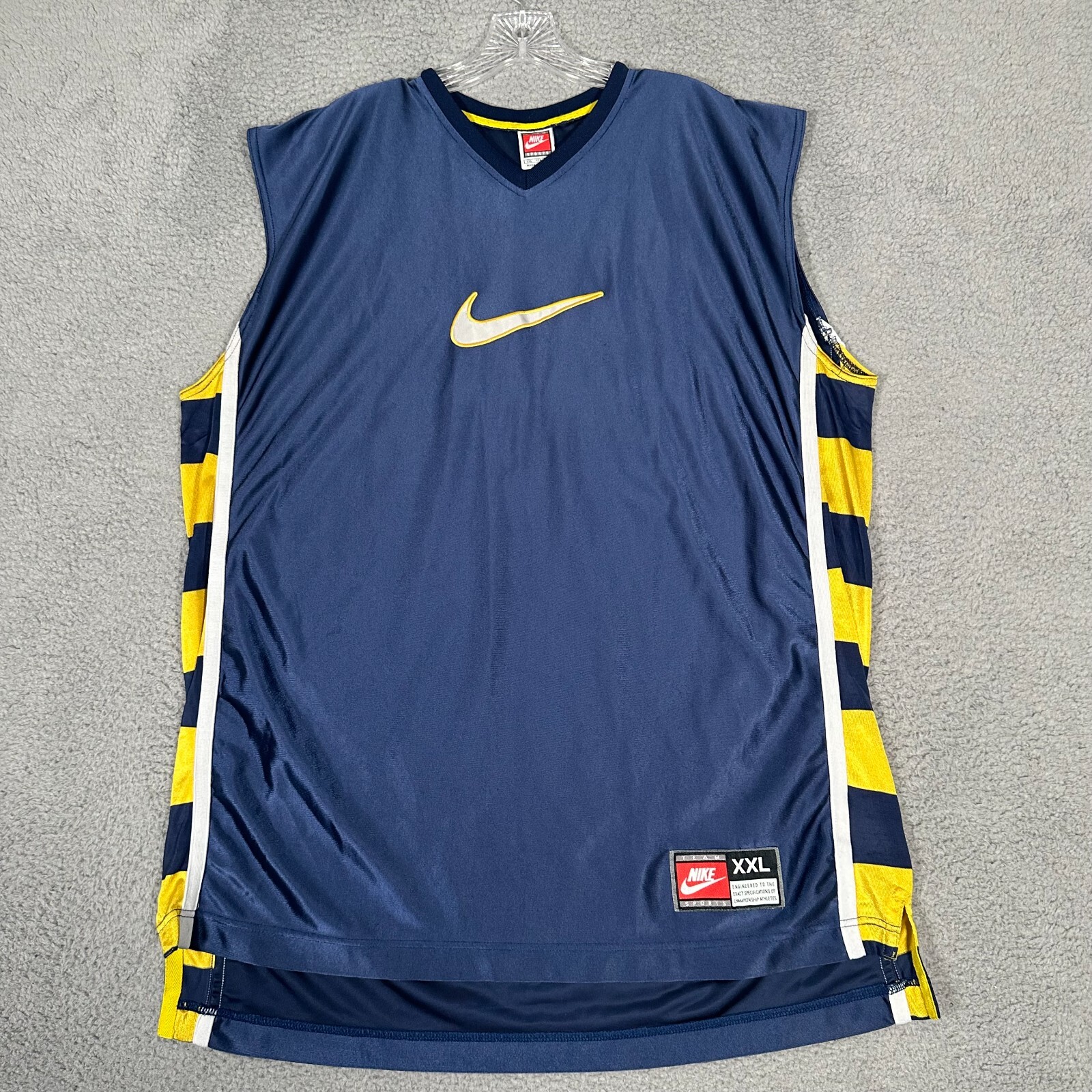 Vtg Nike Tank Top Mens 2XL Blue Yellow Shiny Silky Basketball Jersey Sleeveless