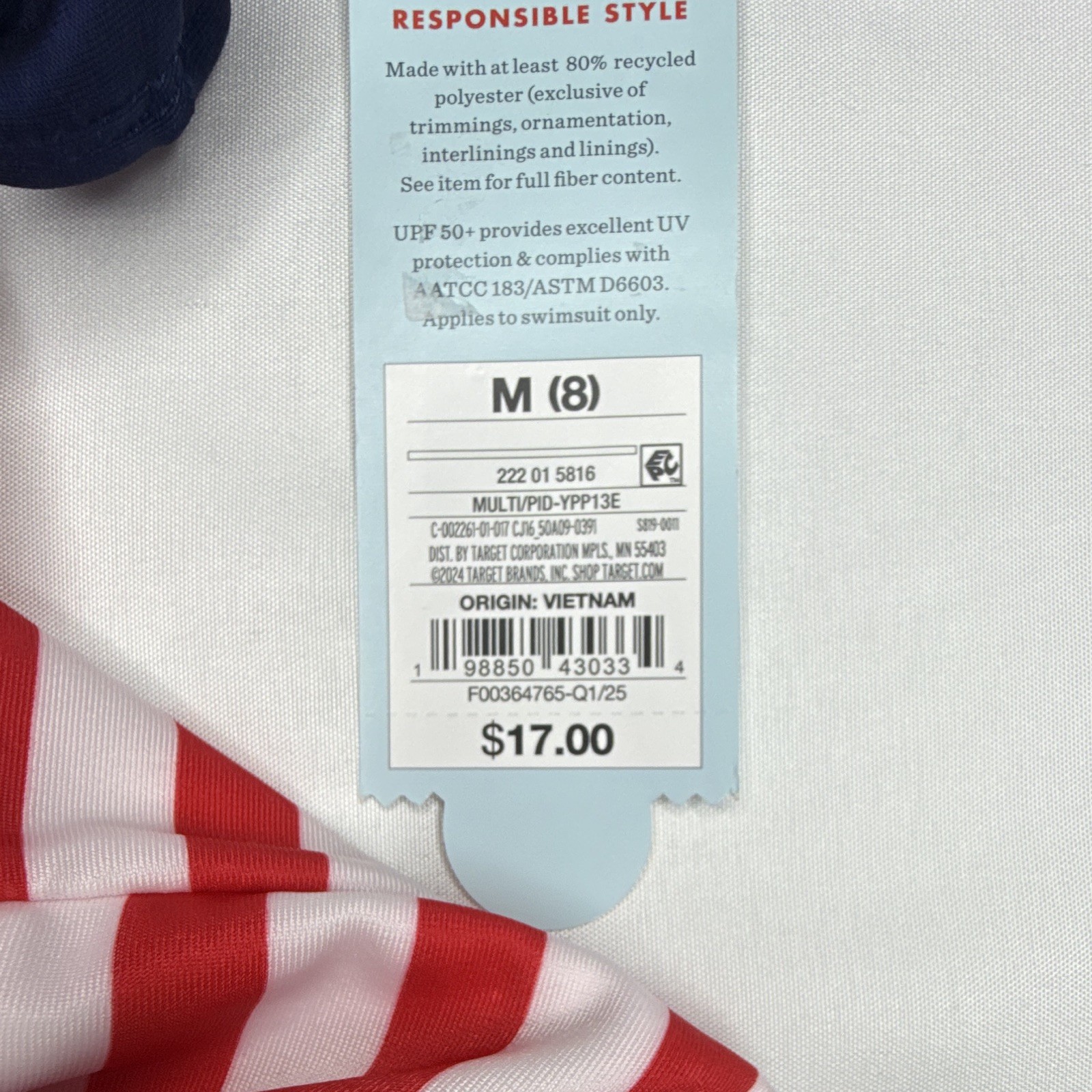 Cat & Jack Girls Blue/Red/White Patriotic Stars One Piece Swimsuit M (8) UPF 50+
