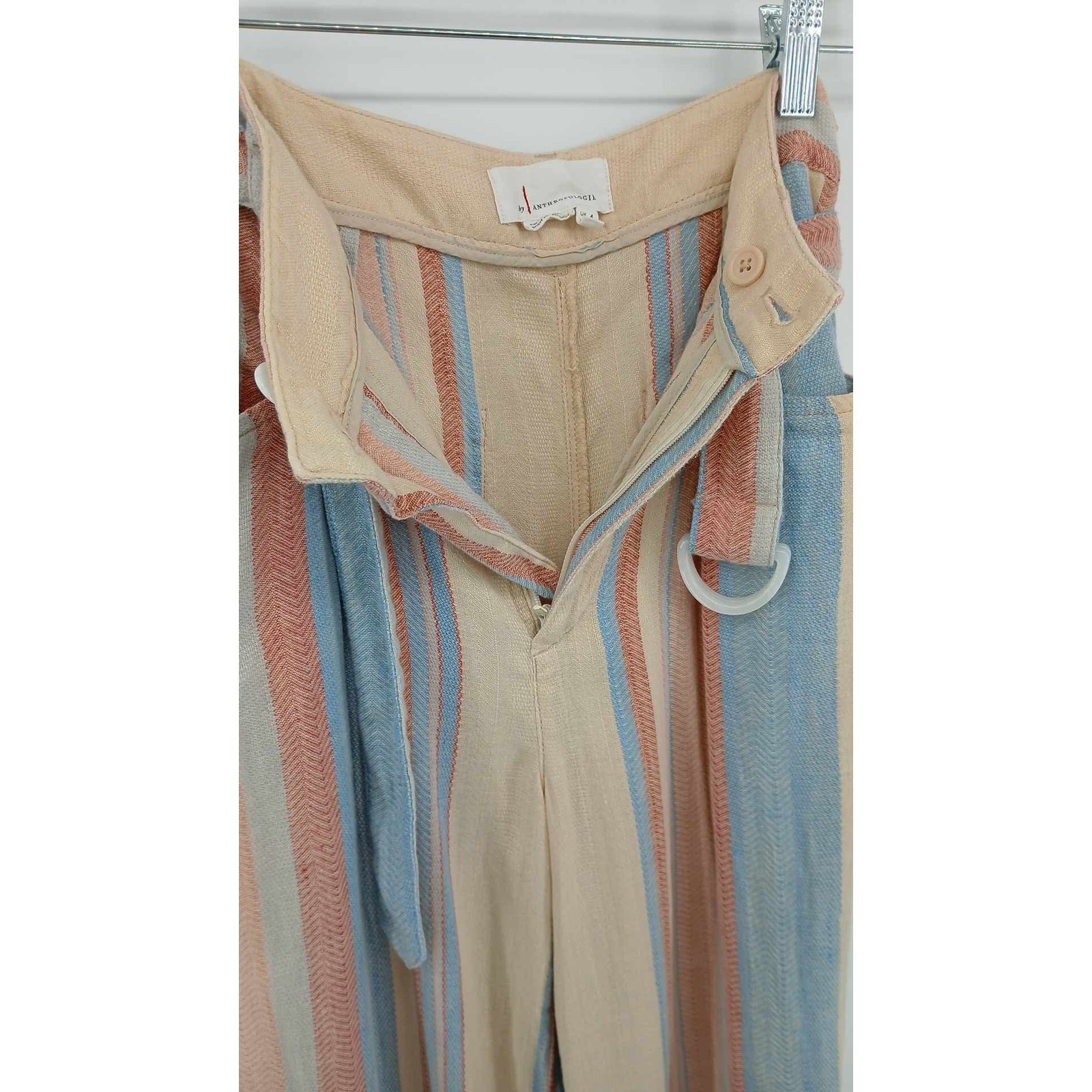 Anthropologie Linen blend wide-leg pants, striped belted design (0)