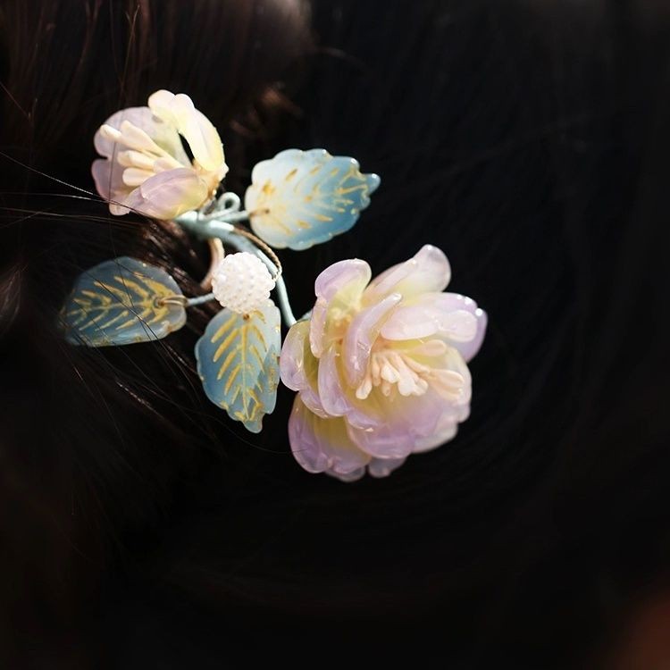 Glass Flower Hairpin Chinese Style Vintage Style Hair Stick For Bun Dance