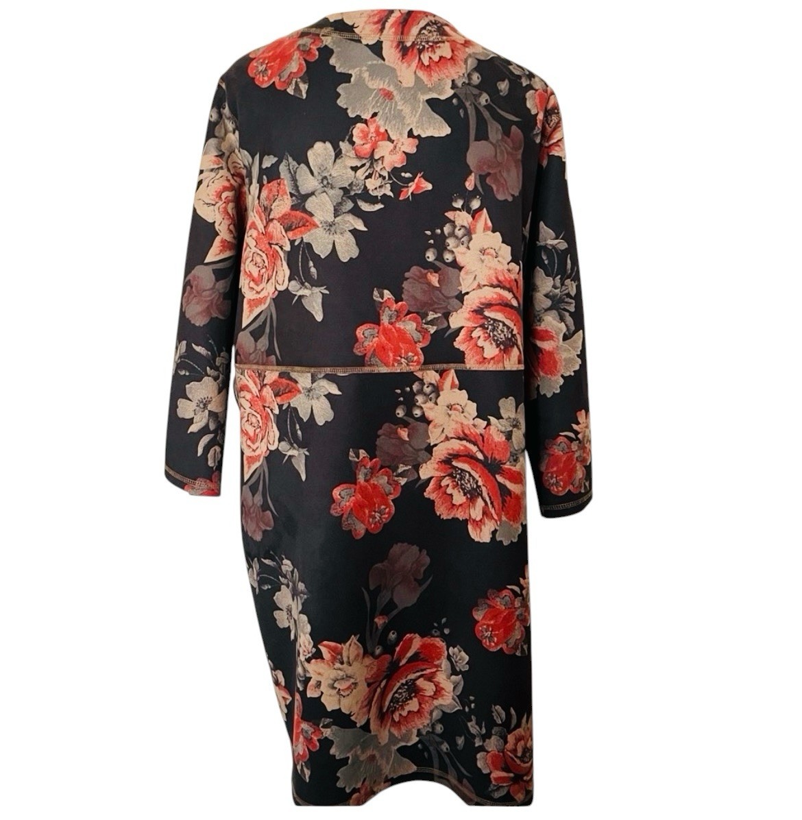 Philosophy Women’s 1X Black Floral Kimono Jacket 3/4 Sleeve Open Front Pockets