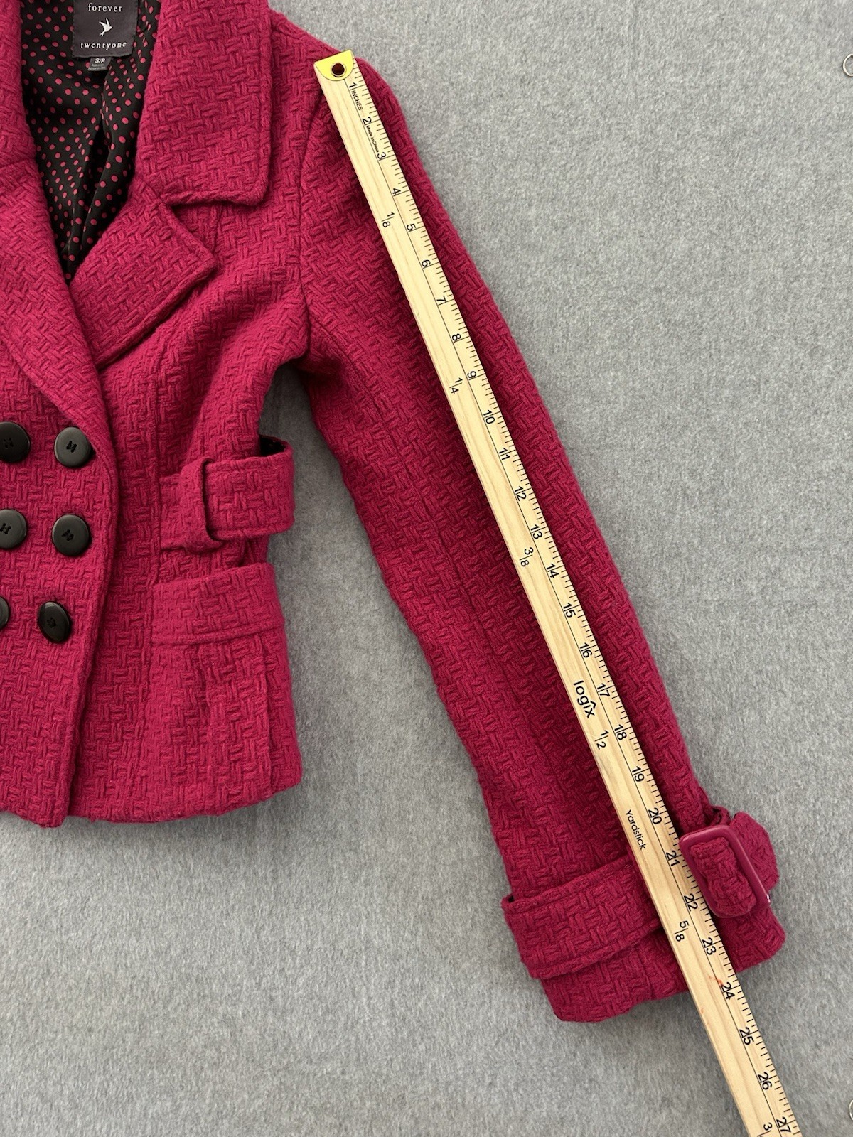 Forever 21 Hot Pink Peacoat Double Breasted Wool Blend Size S/P