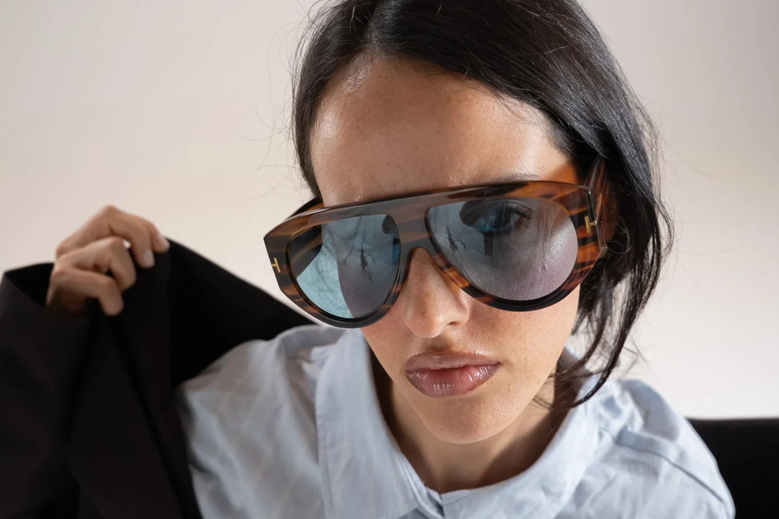 Tom Ford BRONSON FT 1044 Striped Brown/Blue Sunglasses