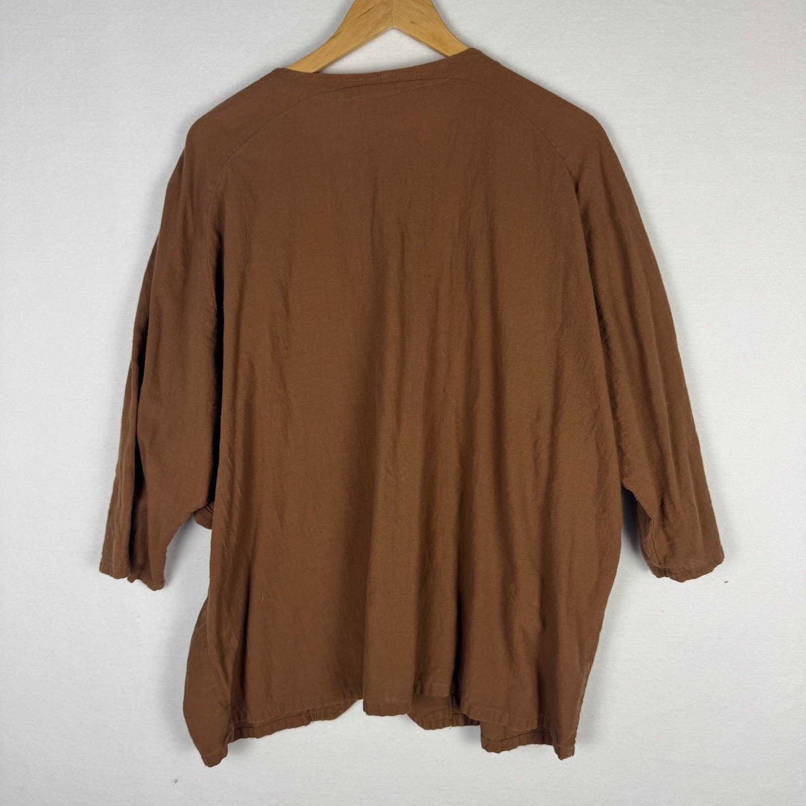 B’ Gauze Brown Cotton Button Front Oversized Top Made in USA One Size Fits All