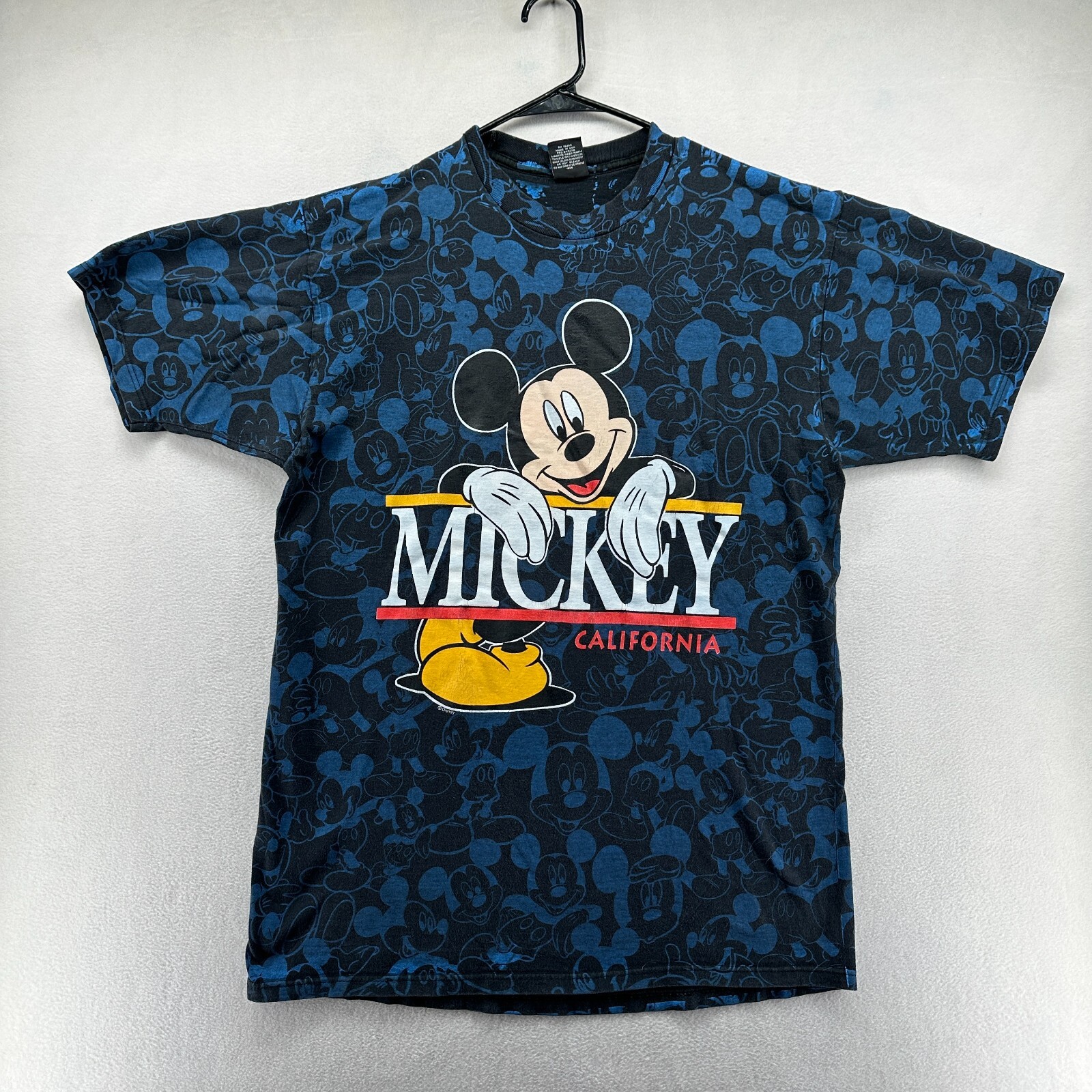 Sherry’s Best T-Shirt Blue Black Men’s Size XL Mickey Mouse Allover Print Cotton