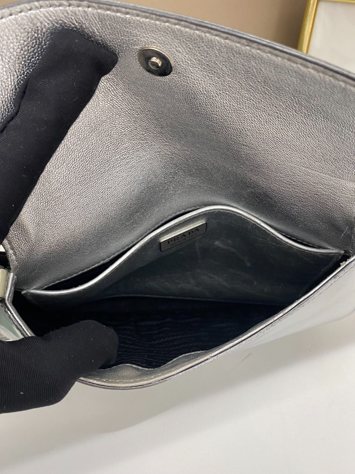 Authentic Prada Cleo Patent Leather Shoulder Bag Silver Silver-Tone eBay AG