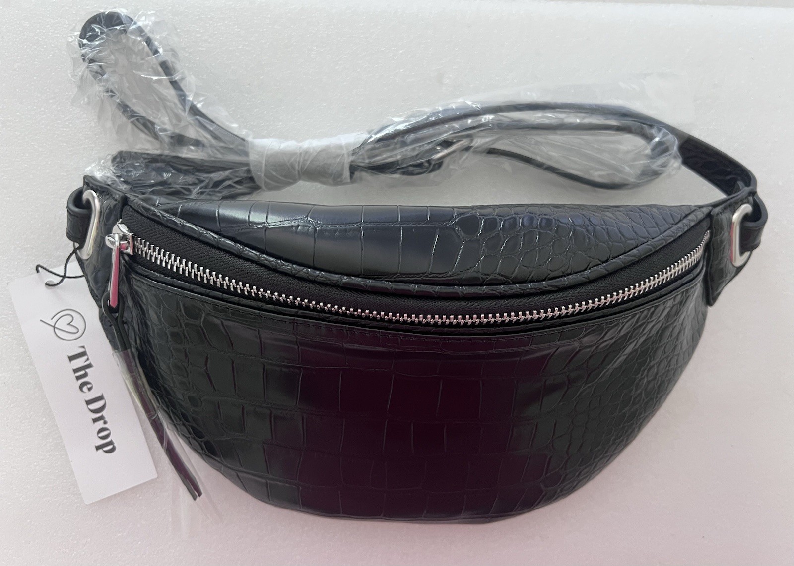 The Drop “Preston” Crossbody/Belt Bag One Size Black Embossed Croc-Security