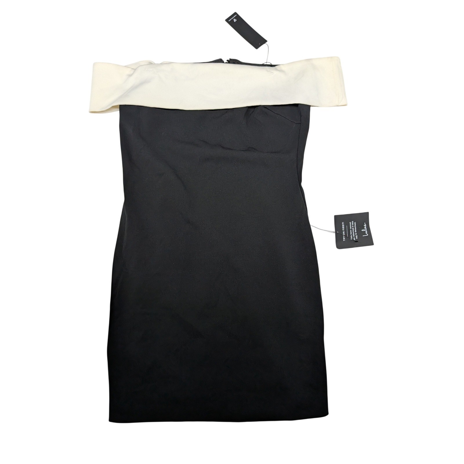 Lulus Off The Shoulder Mini Dress Black Cream Color Block Bodycon Womens Size M