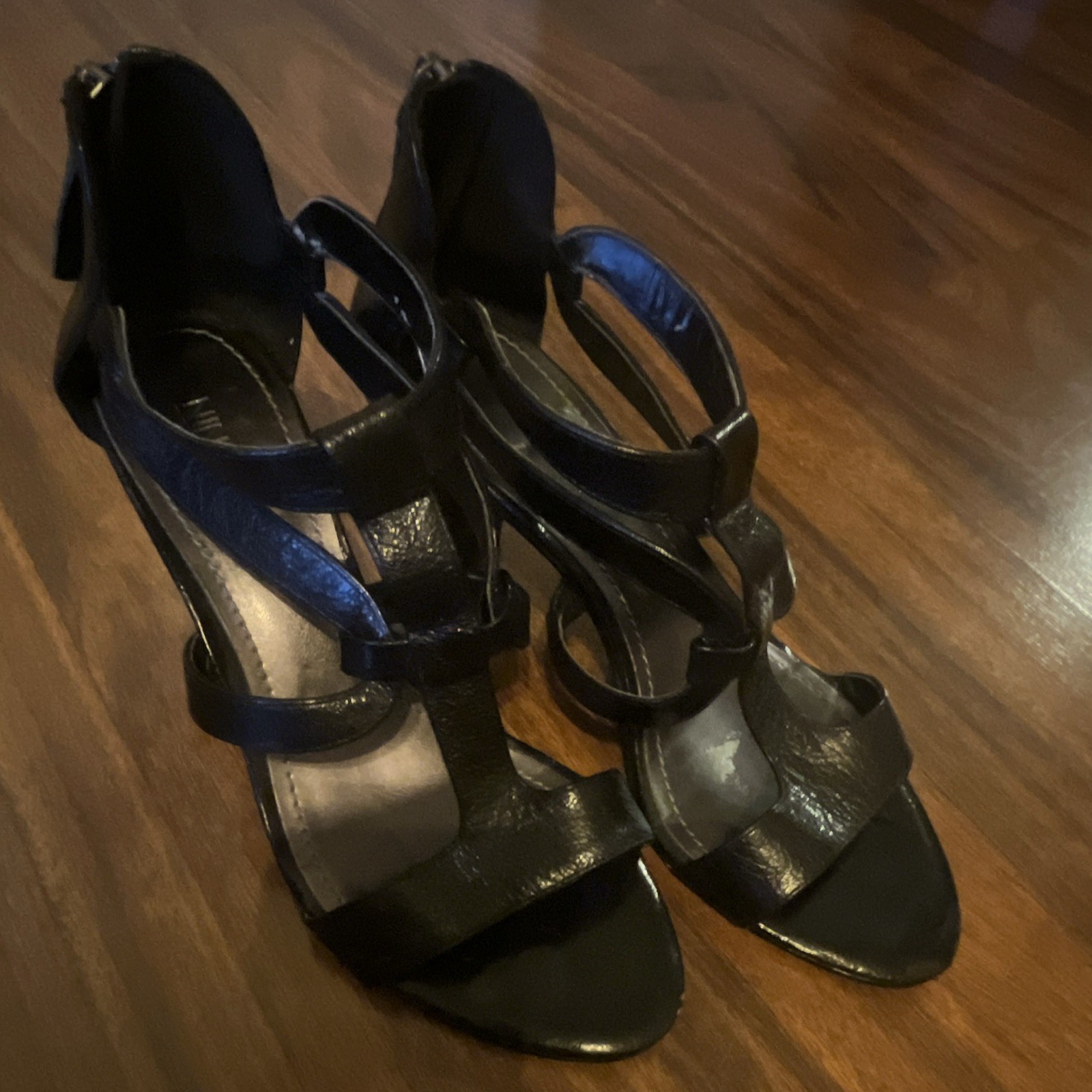 Nine West Women’s Black Leather Strappy Open Toe Ankle Strap Stiletto, 7