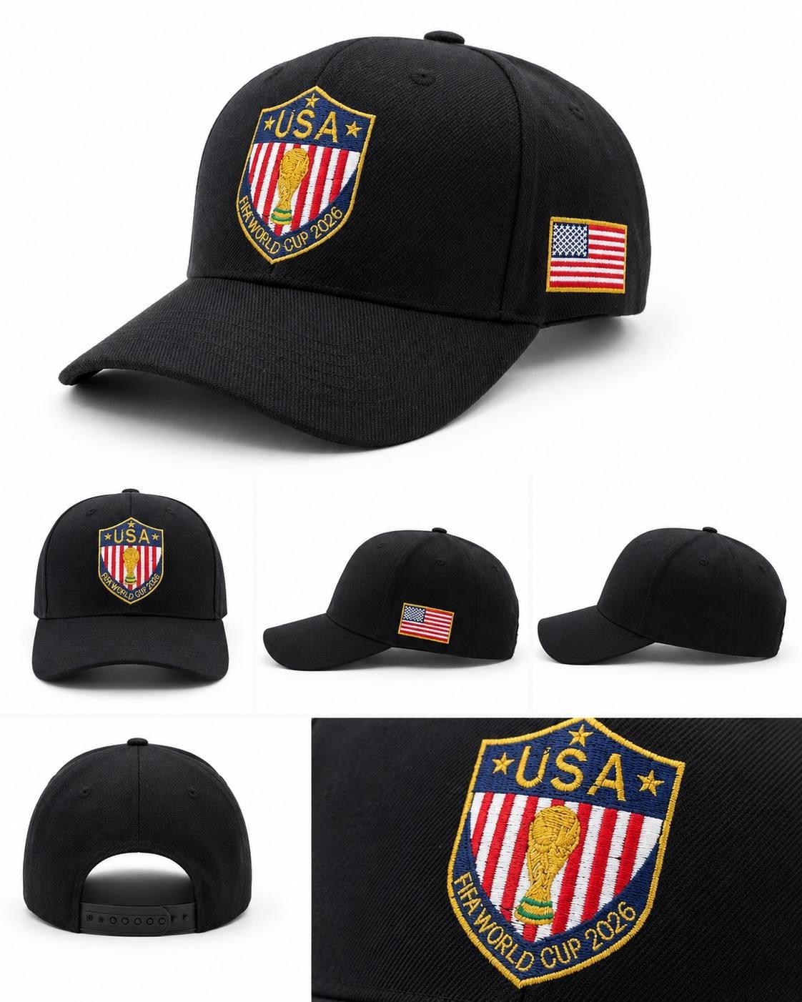 FIFA World Cup 2026 MEX USA CAN Black White Red Premium Embroidered Event Hat