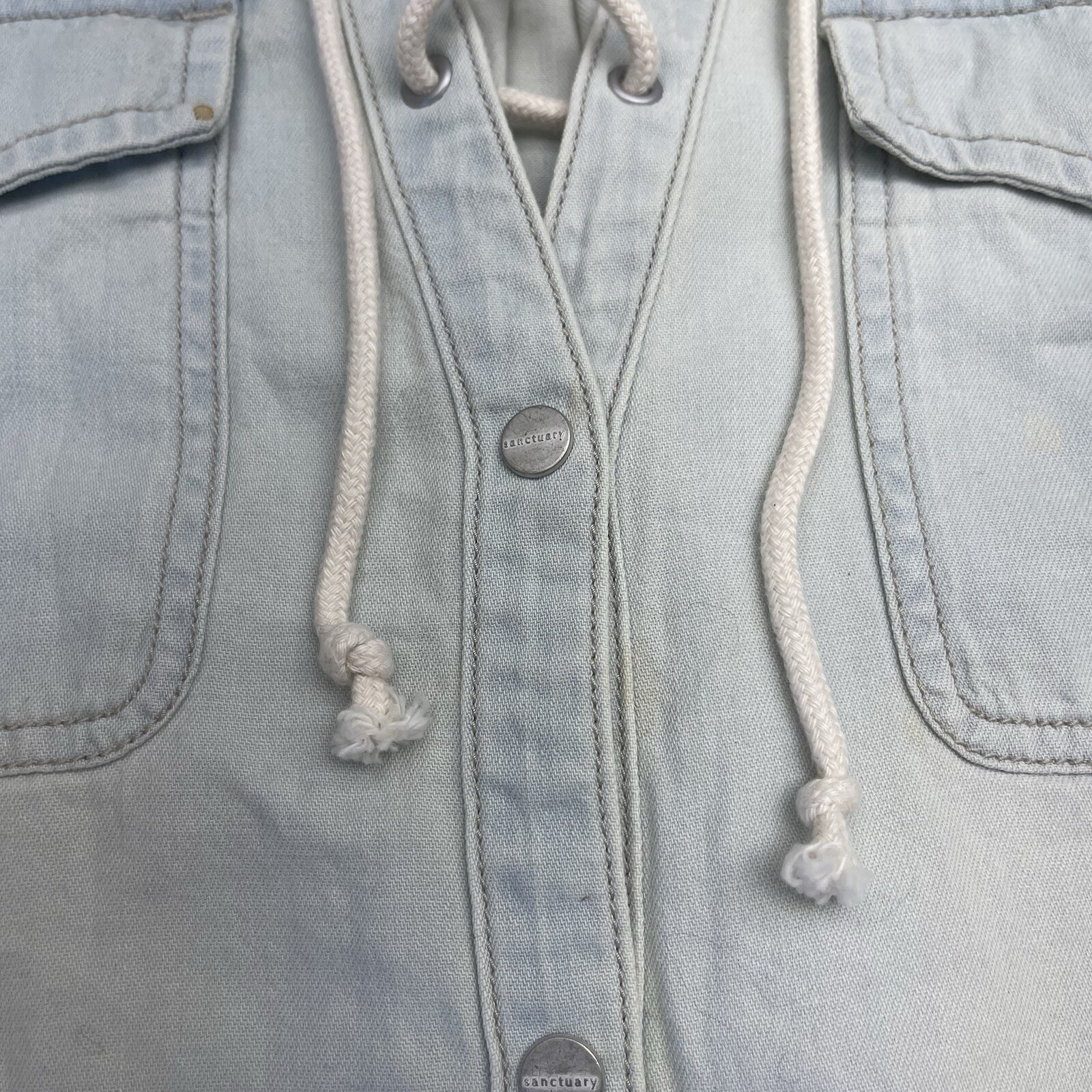 Sanctuary Blue Cotton Snap Button Lace Up Long Sleeve Women’s Size Medium