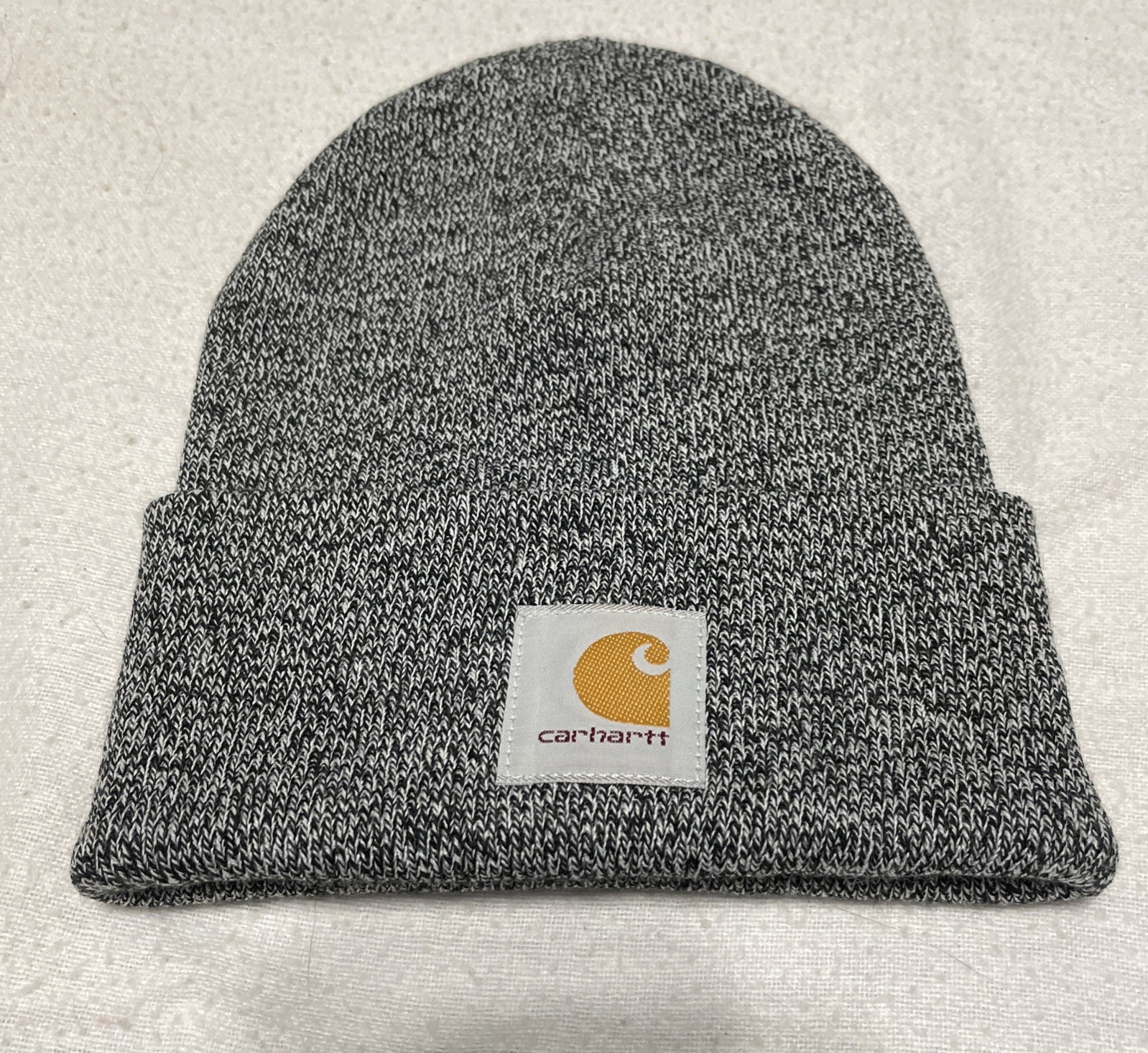 Carhartt Gray Solid Knit Cuffed Beanie Hat One Size Logo Stretch Winter Workwear