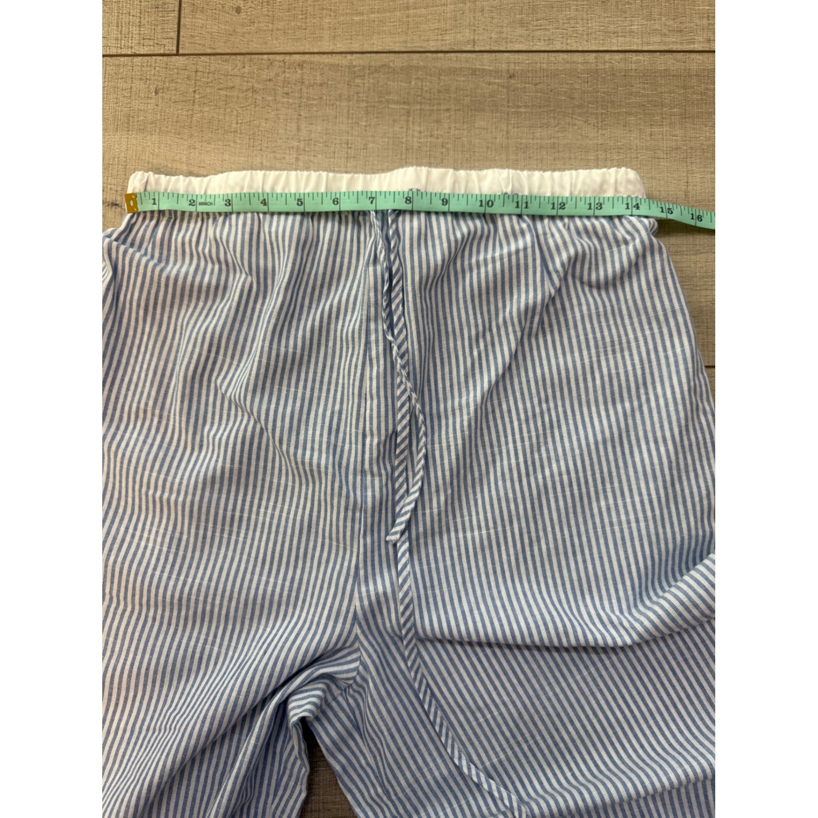 Blue White Striped Wide Leg Drawstring Waist Casual Pants Women Small