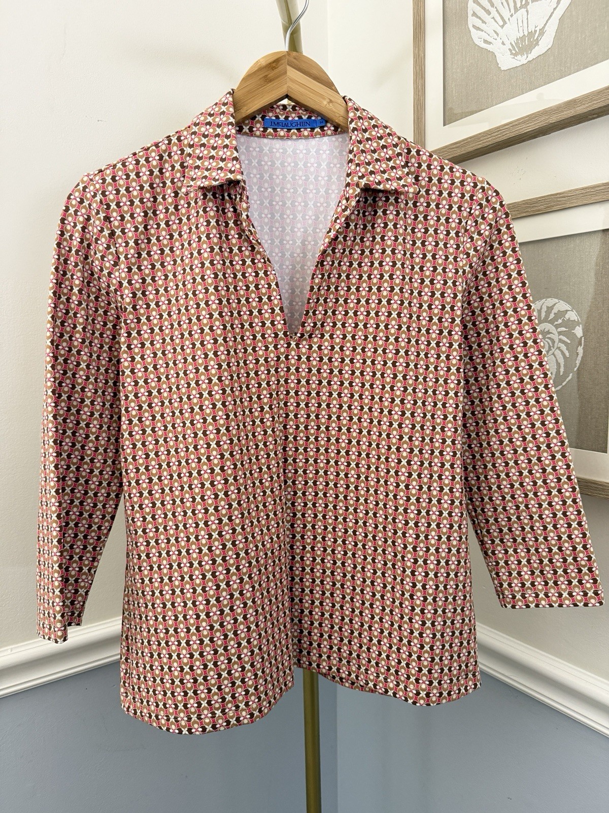 ⭐J.McLaughlin- Women’s MEDIUM Aida Top Pink Brown Geometric