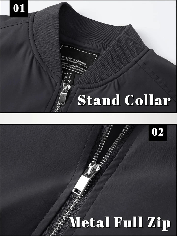 Men’s Spring Fall Thin Bomber Jacket Full-Zip Sportswear Lightweight Casual Coat