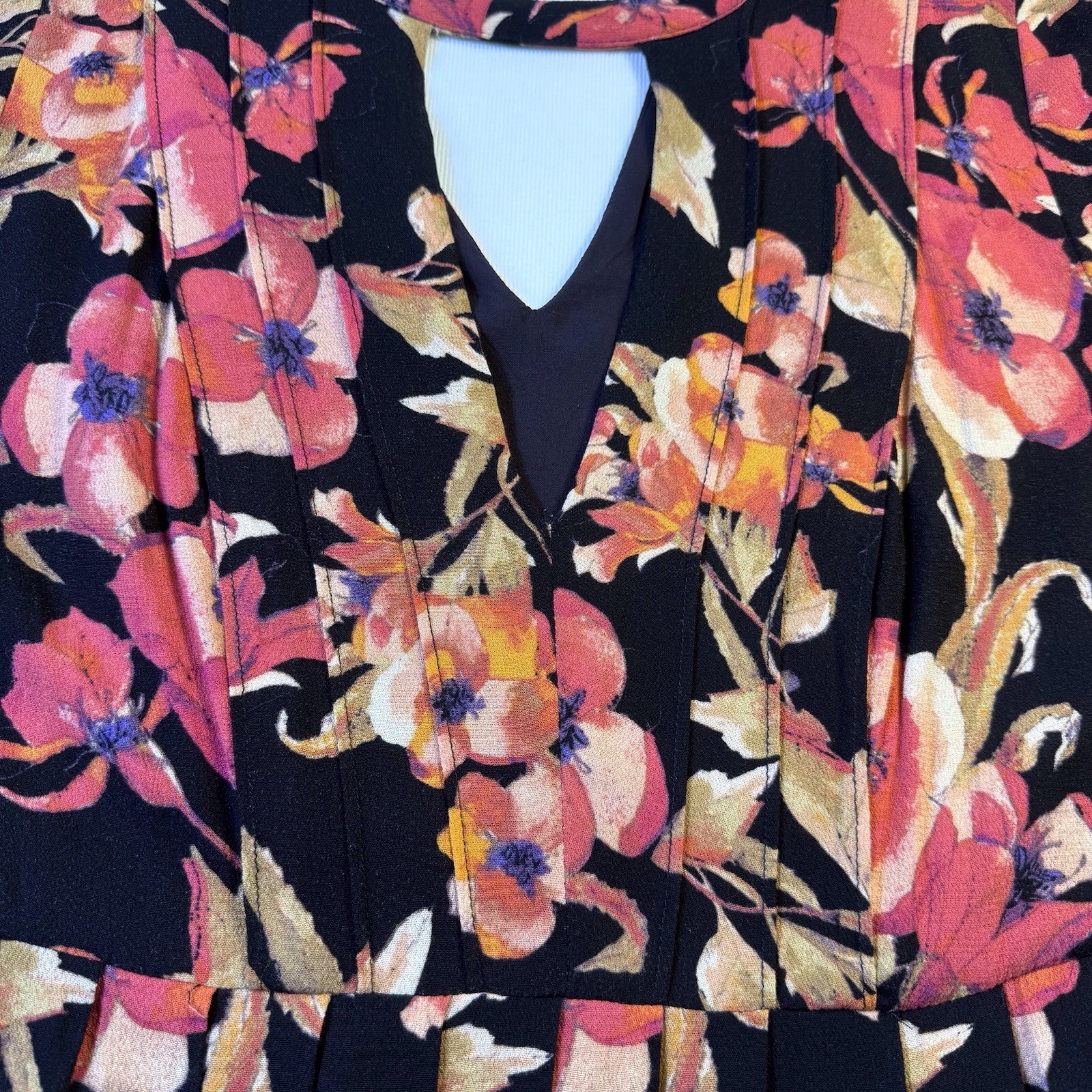 Free People Tegan Mini Dress 4 Floral Print Long Bell Sleeve Keyhole Black Coral
