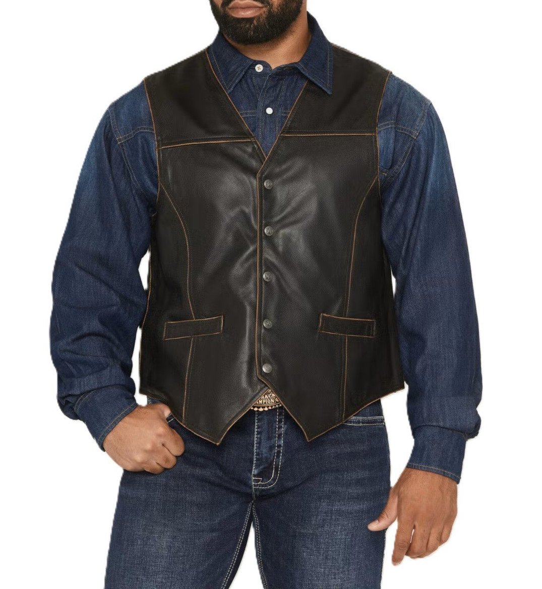 Mens Black Leather Vest Genuine Leather Biker Motorcycle Western Waistcoat