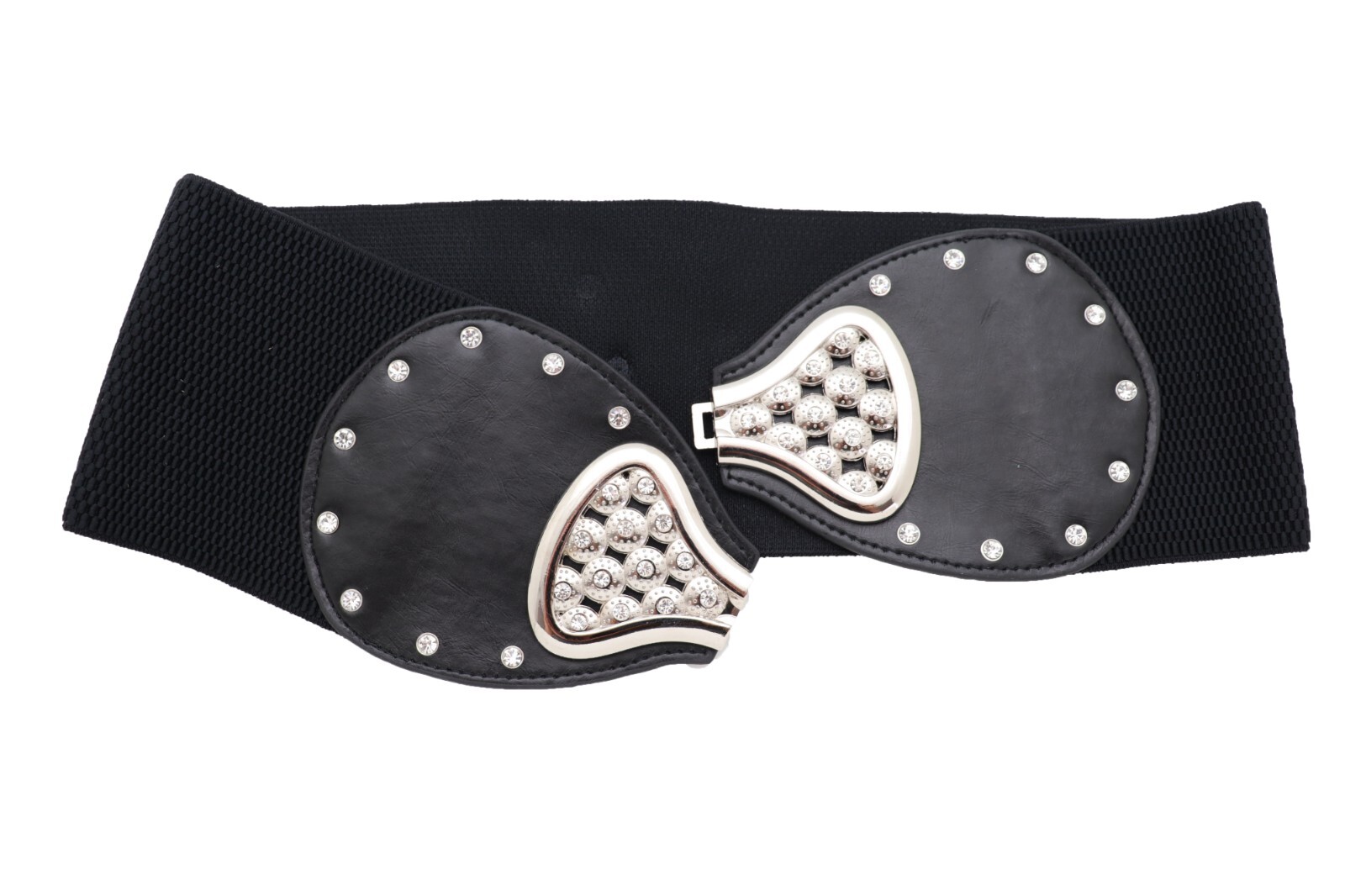 Women Wide Black Elastic Gift Present Belt Bling Bow Tie Ribbon Buckle Size S M