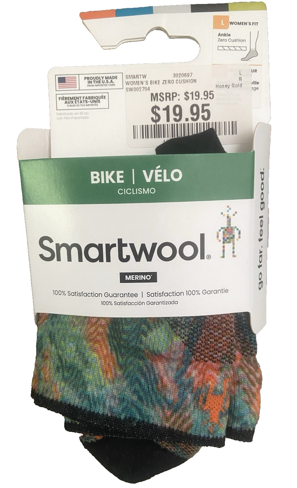 SmartWool Bike Cycle Zero Cushion Jungle Music Print Ankle Socks Size L fits 10+