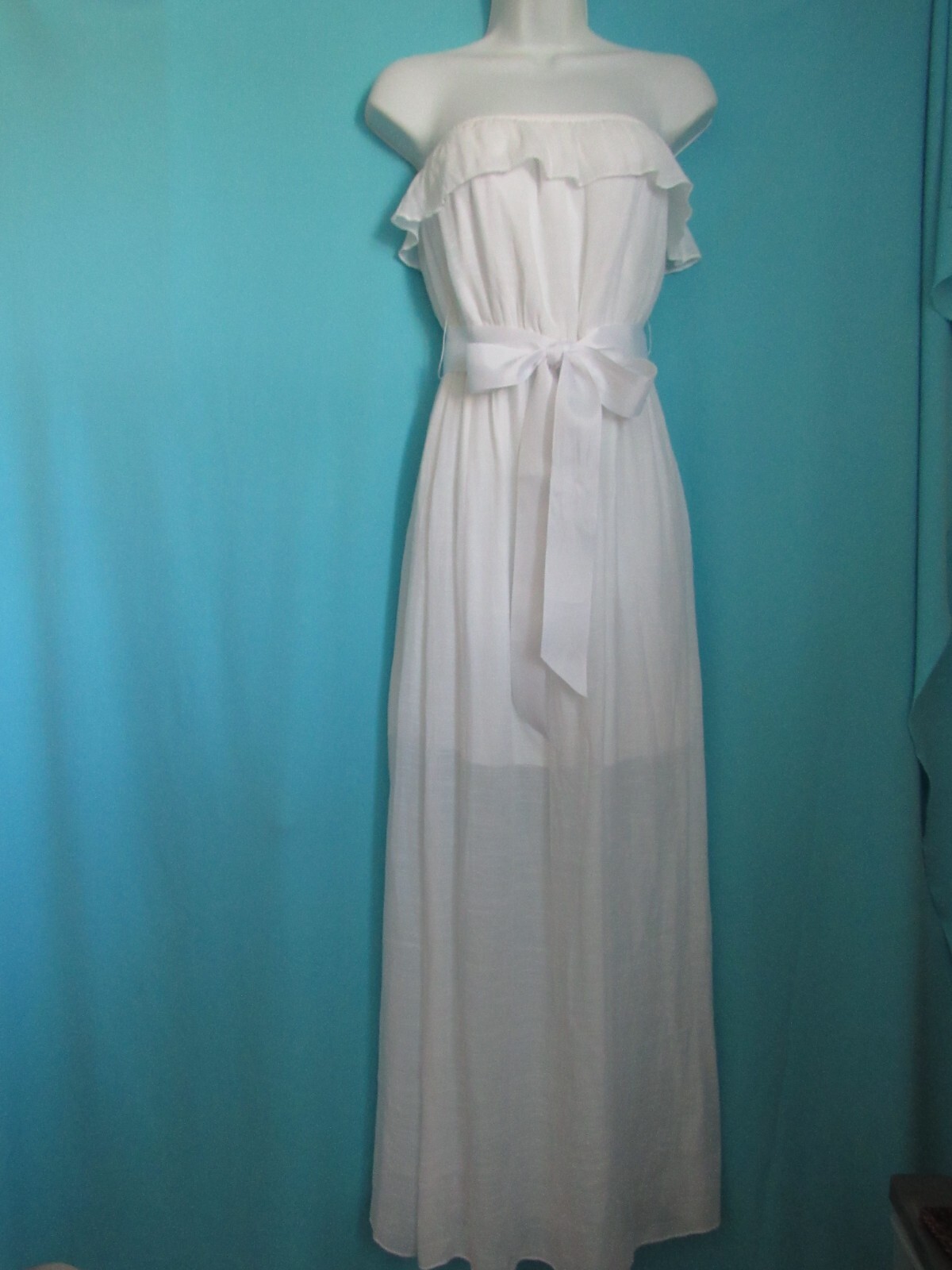 Trixxi ~ White Strapless Maxi Sundress Ribbon Belt ~ M Excellent!