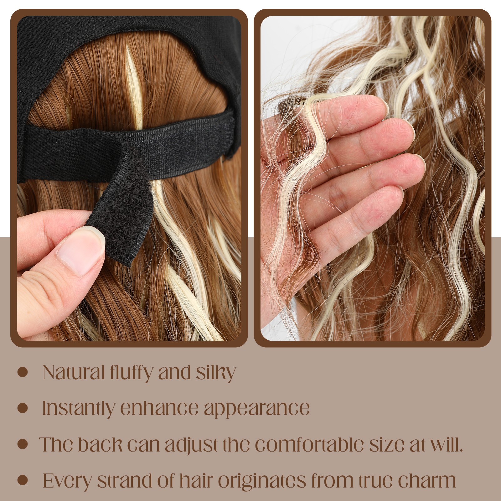 Baseball Cap Hat w/ Synthetic Hair,Long Curly Wavy Baseball Cap w/ Hair Extensio