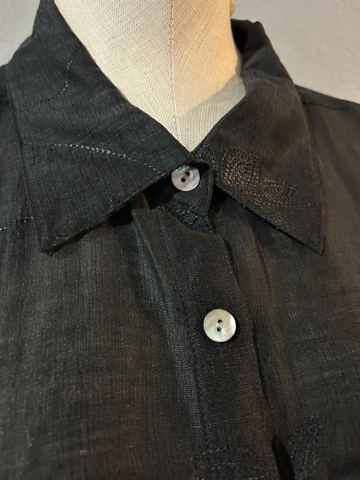 French Laundry Women’s Vintage Silk Linen Embroidered Button Up Shirt size XL