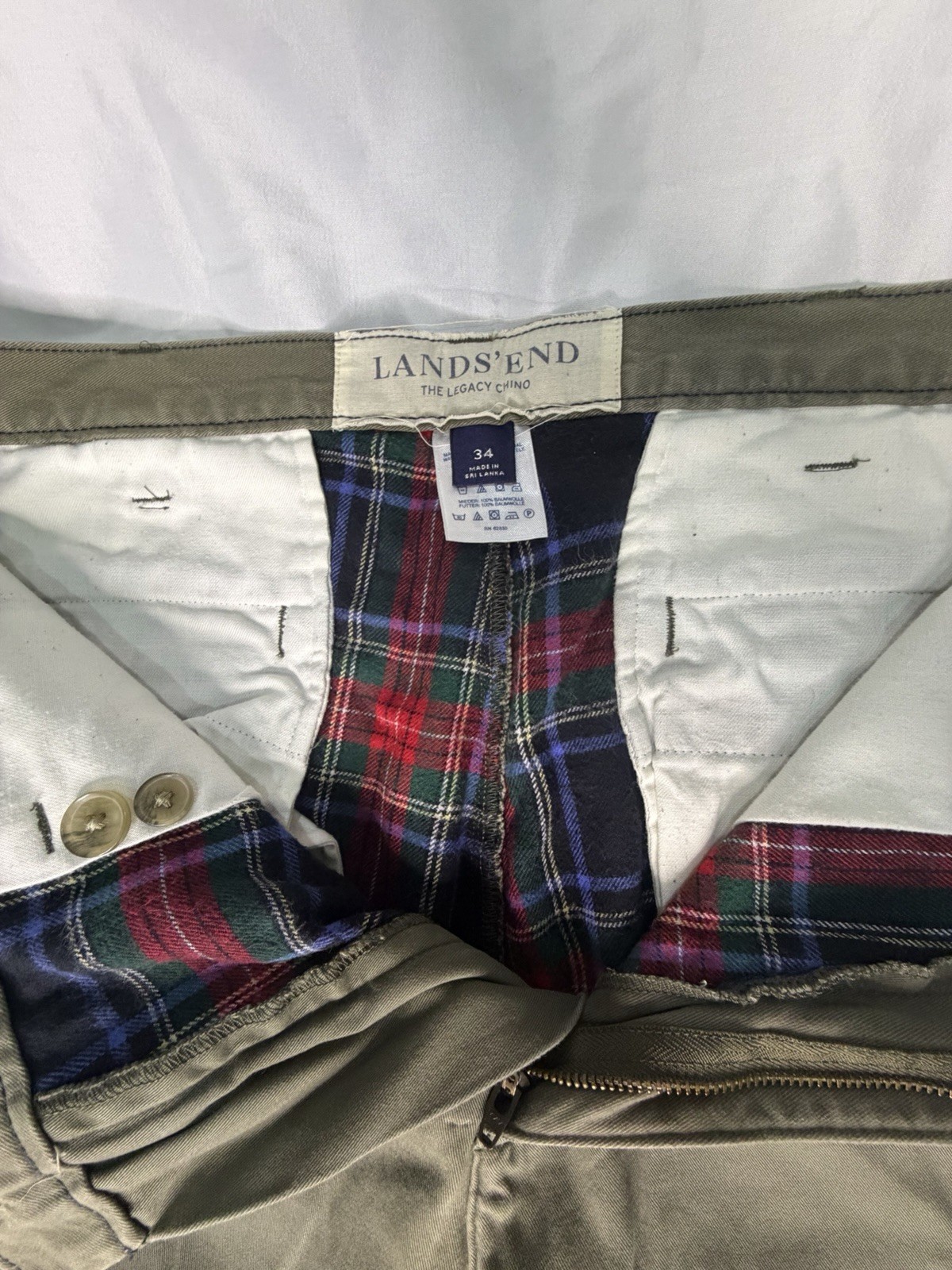 Lands’ End Legacy Chino Men’s 34W Green Cotton Twill Straight Flat Front