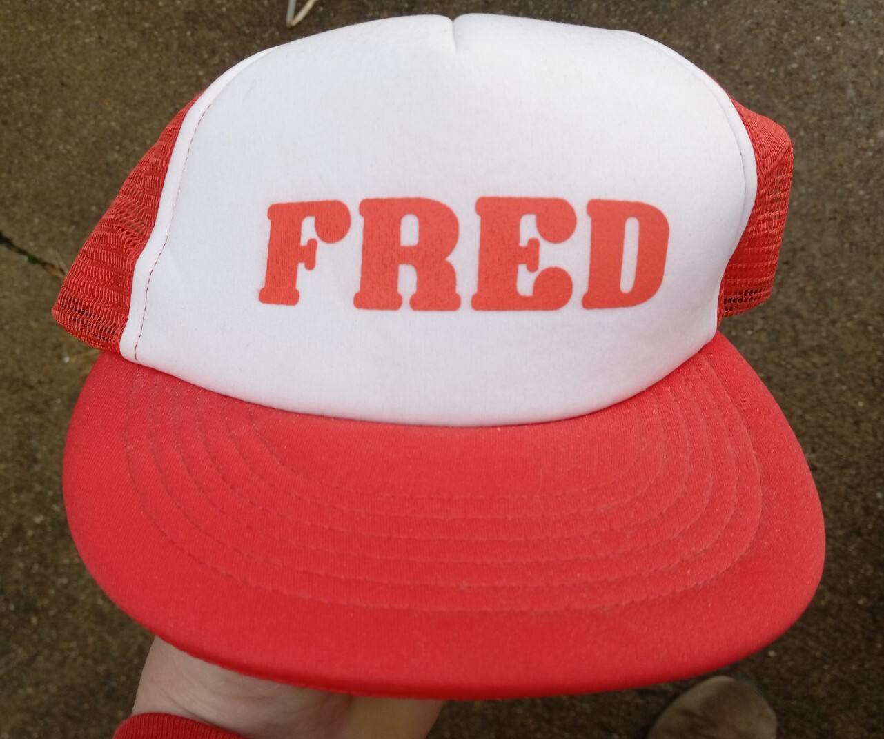 Fred Hat Cap Black Red Adjustable Mens Name Spell Out Flintstone Sanford